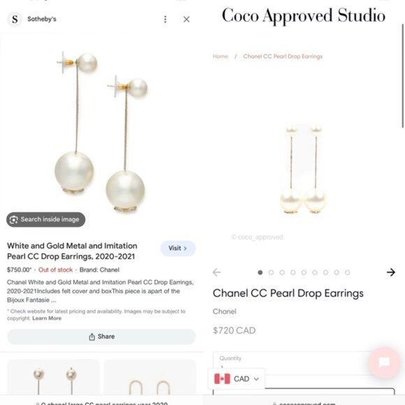 Authentic Chanel large pearl drop CC earrings - Picture 12 of 12